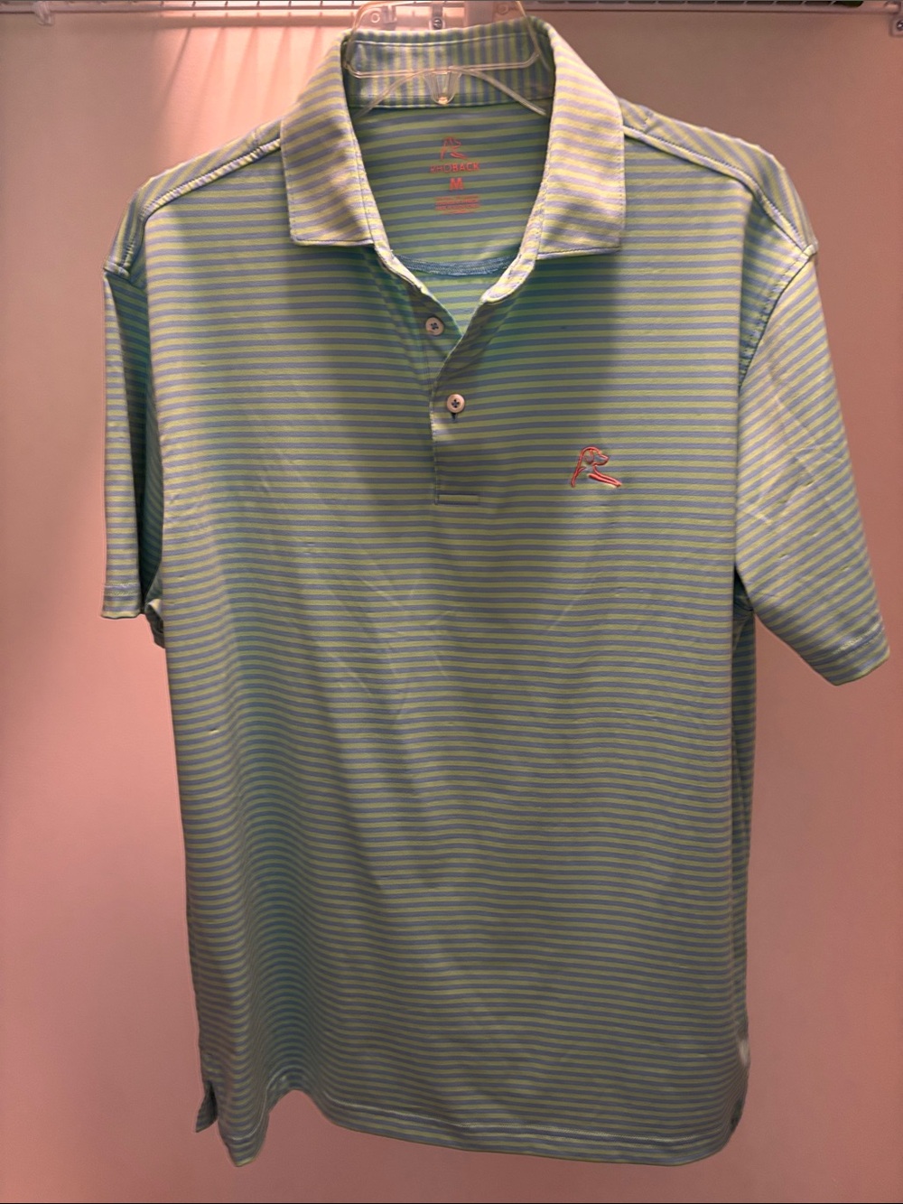 Rhoback Men's Mint and Light Blue and Mint Green Striped Polo